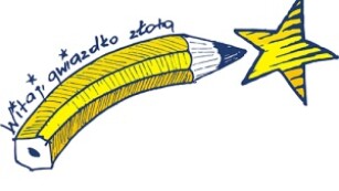 żółty wygięty ołówek, na białym tle, z żółtą gwiazdką