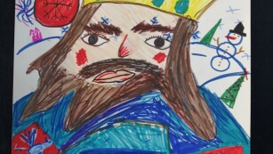 narysowany flamastrami portret Króla Kazimierza Wielkiego