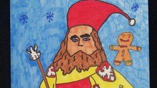 narysowany flamastrami portret Króla Kazimierza Wielkiego