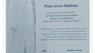 Podziękowanie dla Anny Dębickiej