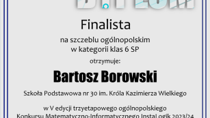 Dyplom finalista Bartosz Borowski