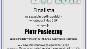 Dyplom finalista Piotr Pasieczny