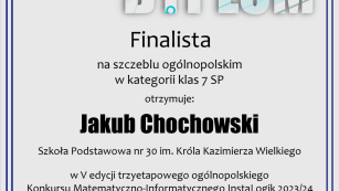 Dyplom finalista Jakub Chochowski