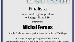Dyplom finalista Michał Ferens