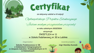 Certyfikat Ogólnopolskiego Projektu Edukacyjnego 